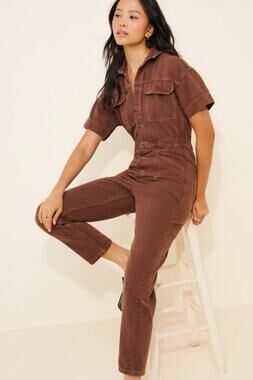 Free People Marci Cord One Piece Jumpsuit in Gingerbread Brown Size XS